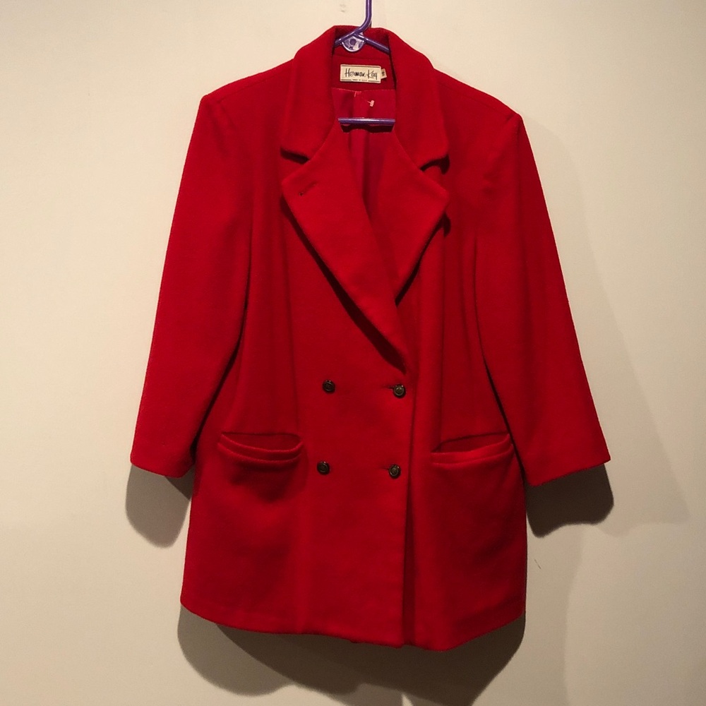 Herman Kay Vintage Red Double-Breasted Wool Blend Pea Coat
